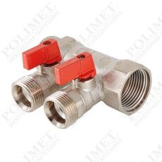 Коллектор 1" х 2 вых. 3/4" Евроконус с отсекающими кранами   1/30