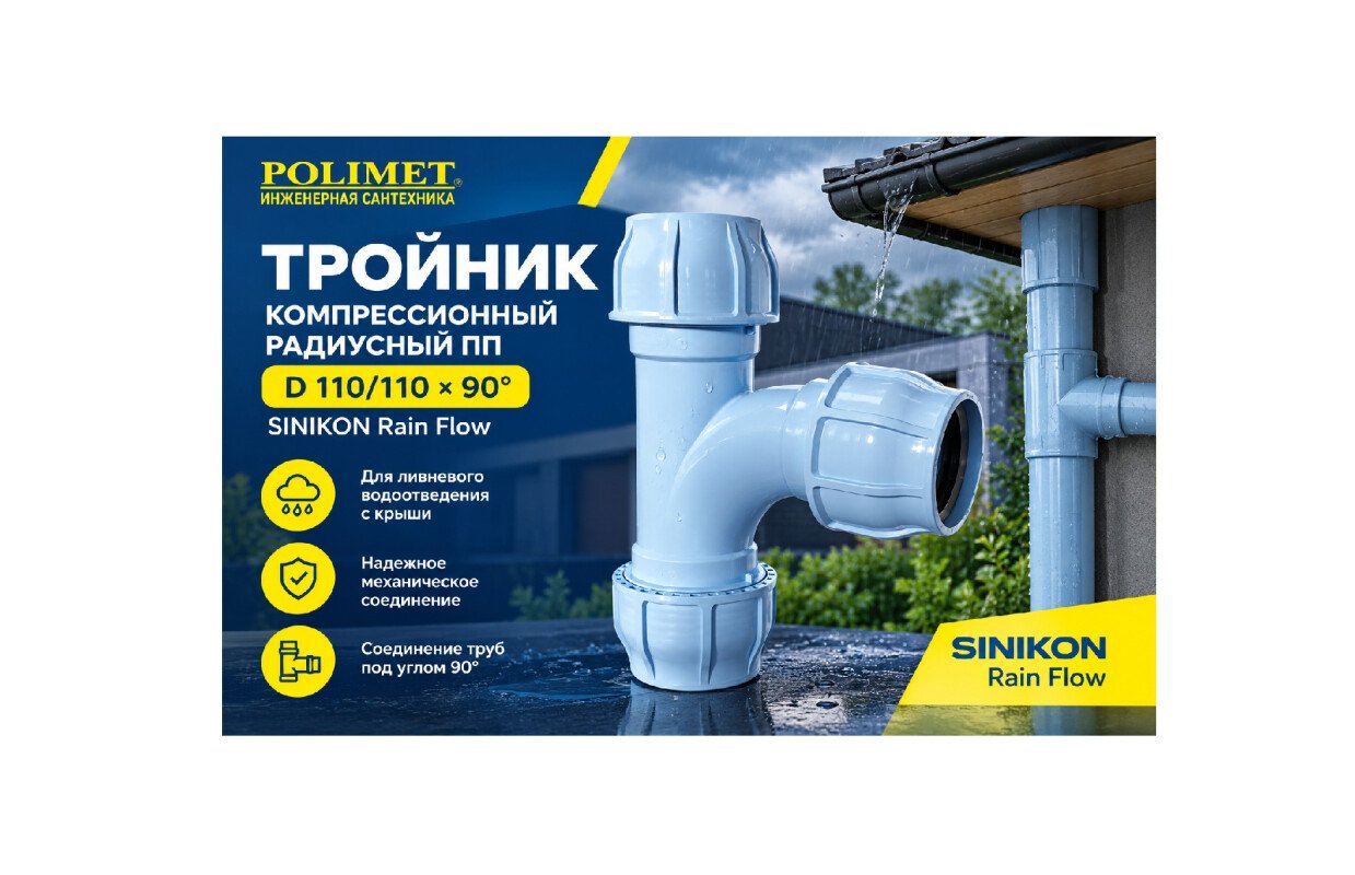 Тройник sinikon rain flow d 110/110×90°   радиусное решение для водоотведения